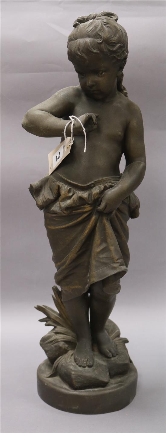 After Bourlet. A spelter figure of a girl height 57cm